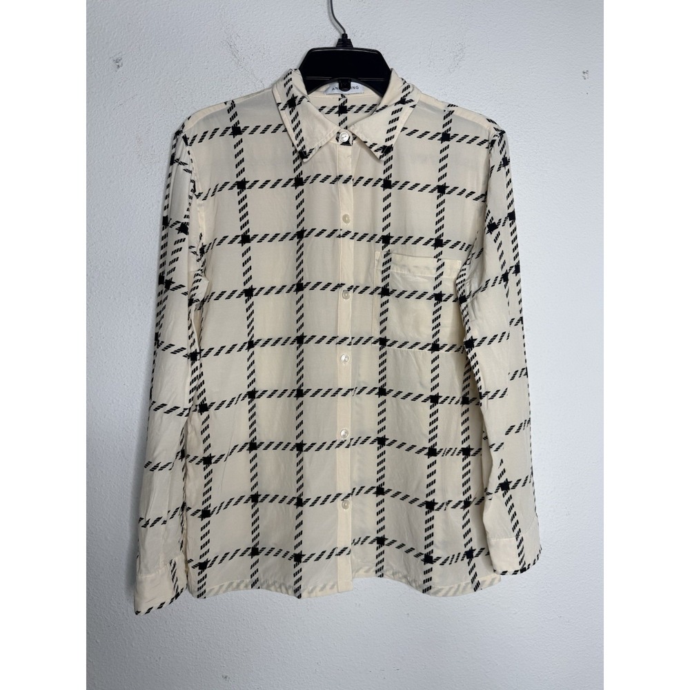 Anine Bing Women Aspen Windowpane Long Sleeve Blouse Size M